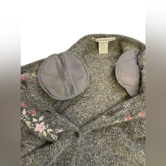 Dressbarn Button up Sweater Silk Angora cardigan, size L Beaded Embroidered Gray - Picture 8 of 11